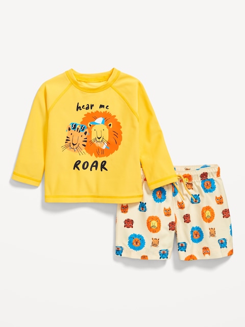 Long-Sleeve Rashguard Swim Top and Shorts Set for Baby