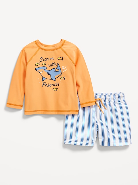 Long-Sleeve Rashguard Swim Top and Shorts Set for Baby