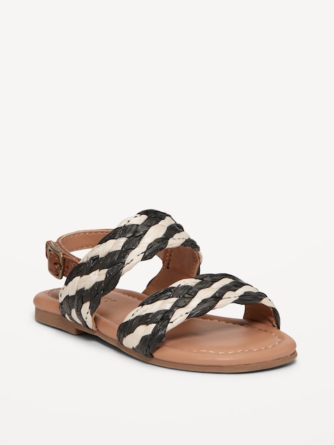 Faux-Leather Raffia Sandals for Toddler Girls