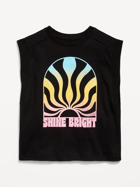 Sleeveless Muscle Graphic T-Shirt for Girls - Black Jack
