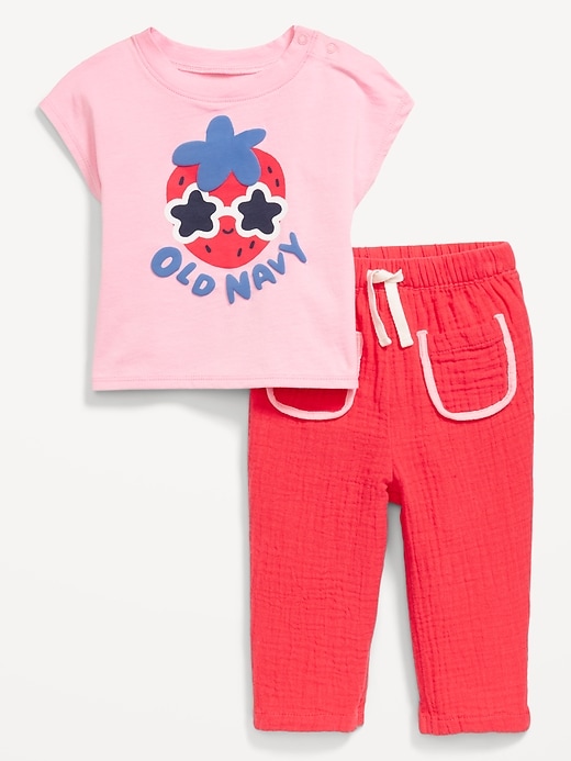 View large product image 1 of 2. Short-Sleeve Logo-Graphic Top and Pants Set for Baby