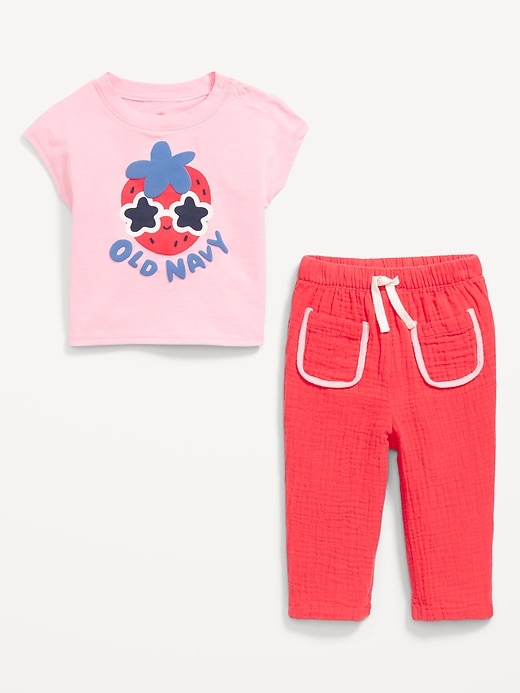 View large product image 2 of 2. Short-Sleeve Logo-Graphic Top and Pants Set for Baby