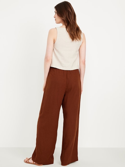 Image number 7 showing, High-Waisted Linen-Blend Wide-Leg Pants