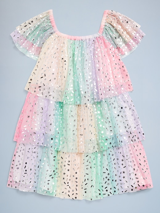 L'image numéro 3 présente Robe d’anniversaire étagée en tulle à manches courtes pour toute-petite