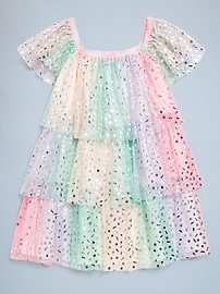 L'image numéro 2 présente Robe d’anniversaire étagée en tulle à manches courtes pour toute-petite
