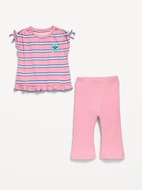 Image number 2 showing, Printed Ruffle-Trim Top and Ribbed Flare Leggings Set for Baby