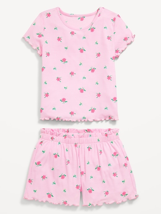 View large product image 2 of 2. Ribbed Lettuce-Edge Pajama Top and Shorts Set for Girls