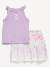 L'image numéro 1 présente Ensemble jupe-short et camisole bain de soleil ajustée à imprimé pour toute-petite fille