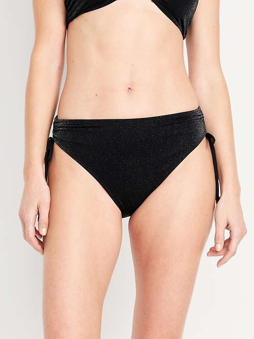 Image number 1 showing, Mid-Rise Side-Tie Shine Bikini Swim Bottoms