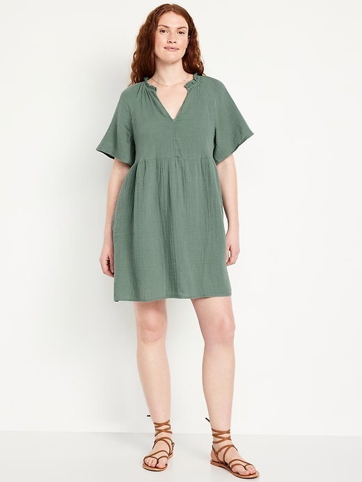 Image number 4 showing, Split-Neck Crinkle Gauze Mini Swing Dress