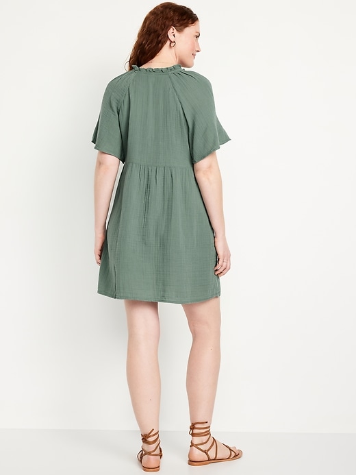 Image number 5 showing, Split-Neck Crinkle Gauze Mini Swing Dress