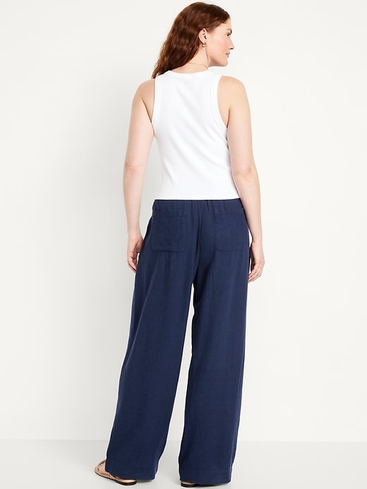 Image number 5 showing, High-Waisted Linen-Blend Wide-Leg Pants