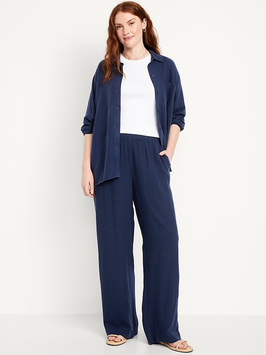 Image number 4 showing, High-Waisted Linen-Blend Wide-Leg Pants