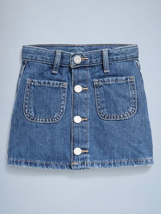 L'image numéro 3 présente Jupe d’anniversaire en denim à taille haute boutonnée sur le devant pour toute-petite fille