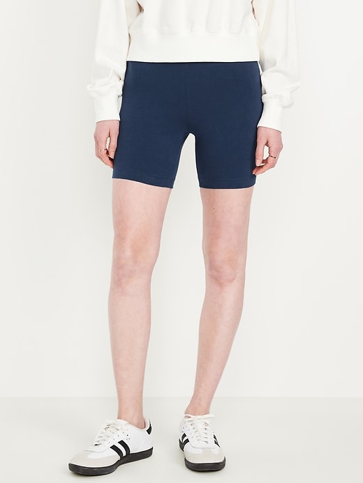 View large product image 1 of 7. High-Waisted Jersey Biker Shorts -- 6-inch inseam