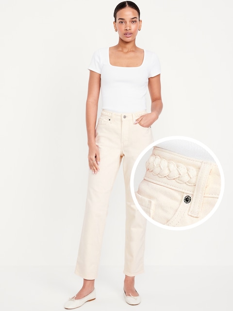 High-Waisted OG Straight Braided Ankle Jeans