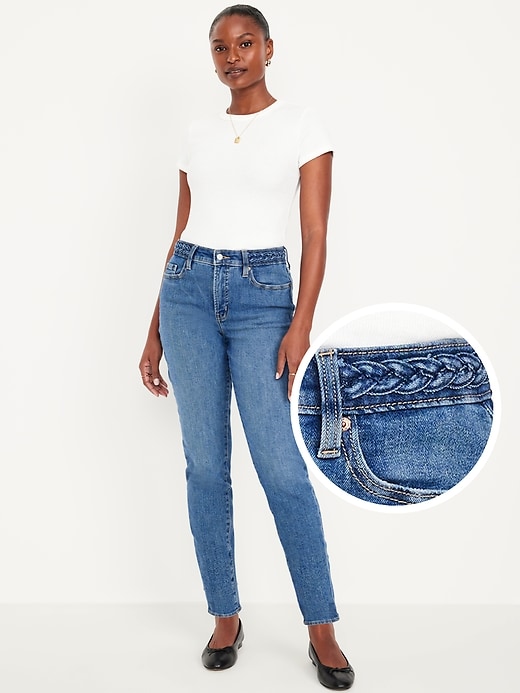 Image number 1 showing, Curvy High-Waisted OG Straight Braided Ankle Jeans