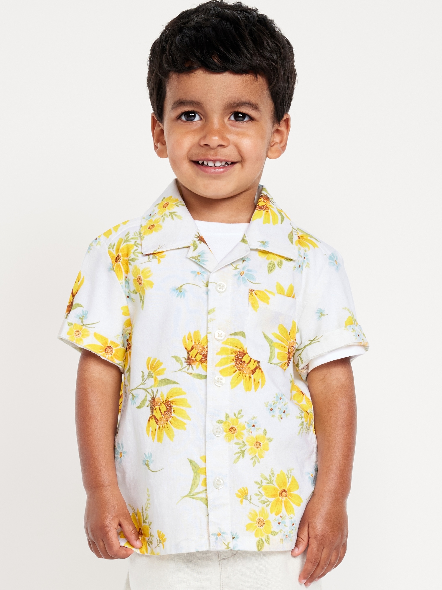 Printed Short-Sleeve Linen-Blend Shirt for Toddler Boys