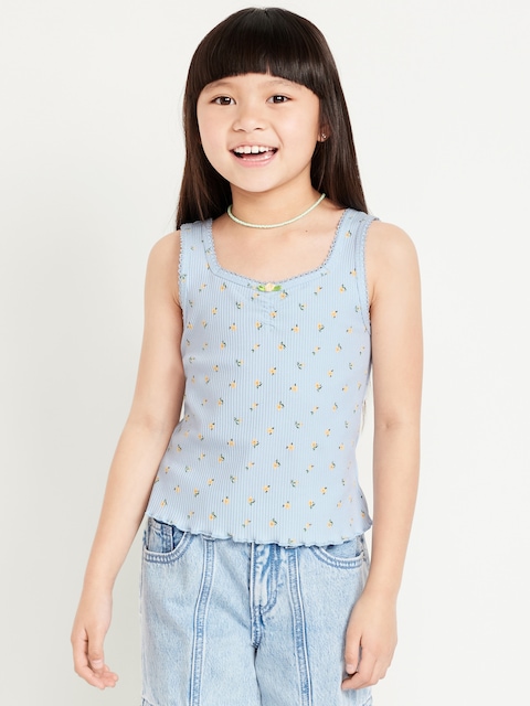 Printed Fitted Ribbed Tank Top for Girls