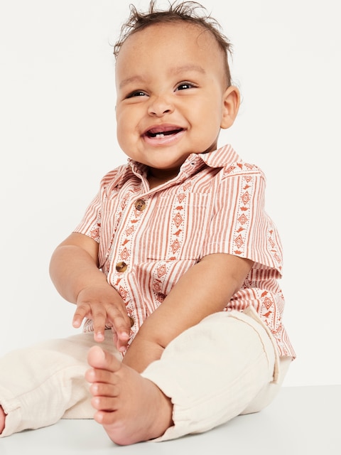 Printed Short-Sleeve Linen-Blend Pocket Shirt for Baby
