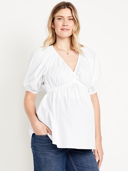 Image number 1 showing, Maternity Short-Sleeve Poplin Top