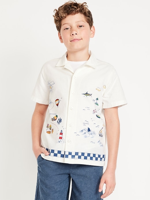 View large product image 1 of 3. Printed Short-Sleeve Linen-Blend Shirt for Boys