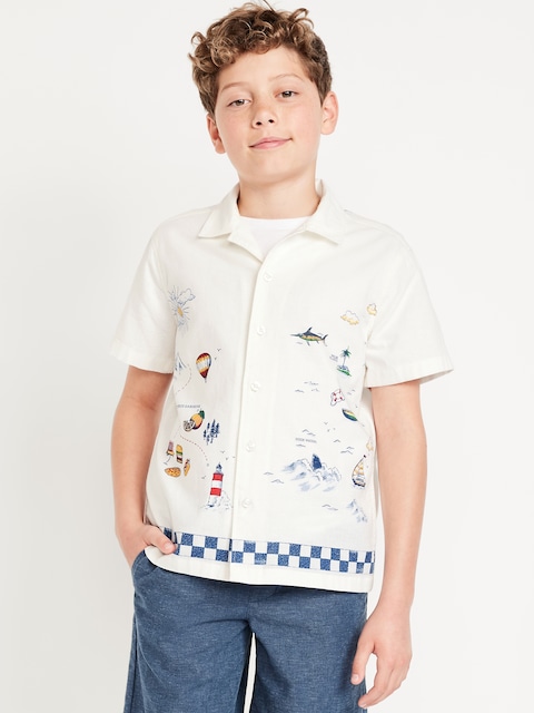 Printed Short-Sleeve Linen-Blend Shirt for Boys