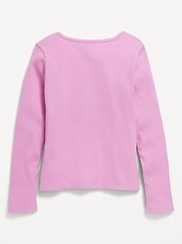 View large product image 3 of 3. Fitted Long-Sleeve Ribbed Lace-Up Top for Girls