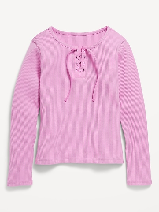 View large product image 2 of 3. Fitted Long-Sleeve Ribbed Lace-Up Top for Girls