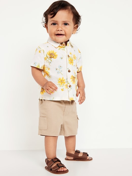 View large product image 1 of 3. Printed Short-Sleeve Linen-Blend Shirt for Baby