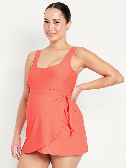 Image number 1 showing, Maternity Classic Wrap Swim Dress