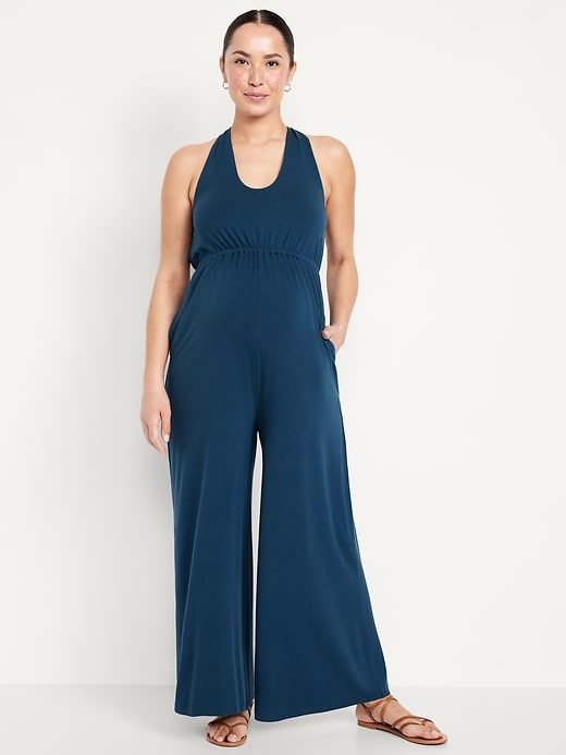 Image number 1 showing, Maternity Waist-Defined Halter Jumpsuit