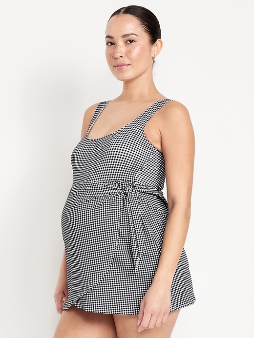 Image number 1 showing, Maternity Classic Wrap Pique Swim Dress