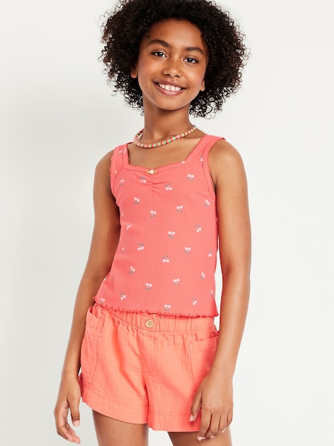 Printed Fitted Ribbed Tank Top for Girls