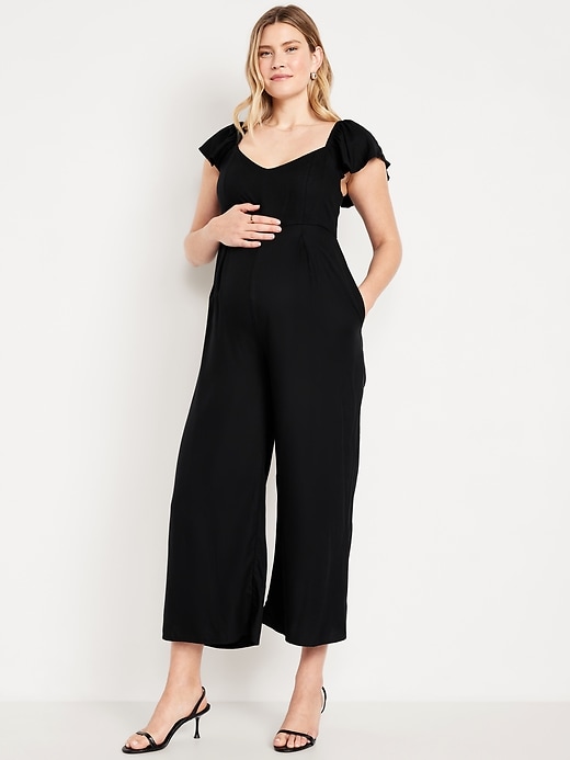 View large product image 1 of 2. Maternity Flutter-Sleeve Crepe Jumpsuit