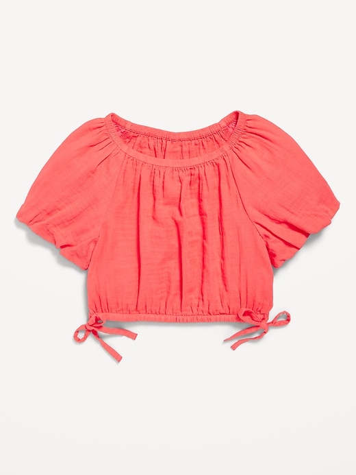 View large product image 2 of 3. Cropped Short Puff-Sleeve Double-Weave Top for Girls