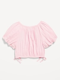 View large product image 3 of 3. Cropped Short Puff-Sleeve Double-Weave Top for Girls