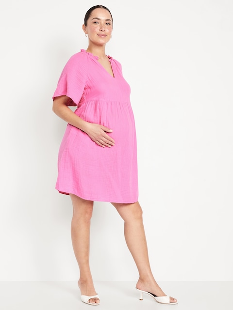 Maternity Crinkle Gauze Mini Dress