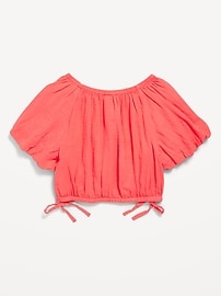 View large product image 3 of 3. Cropped Short Puff-Sleeve Double-Weave Top for Girls