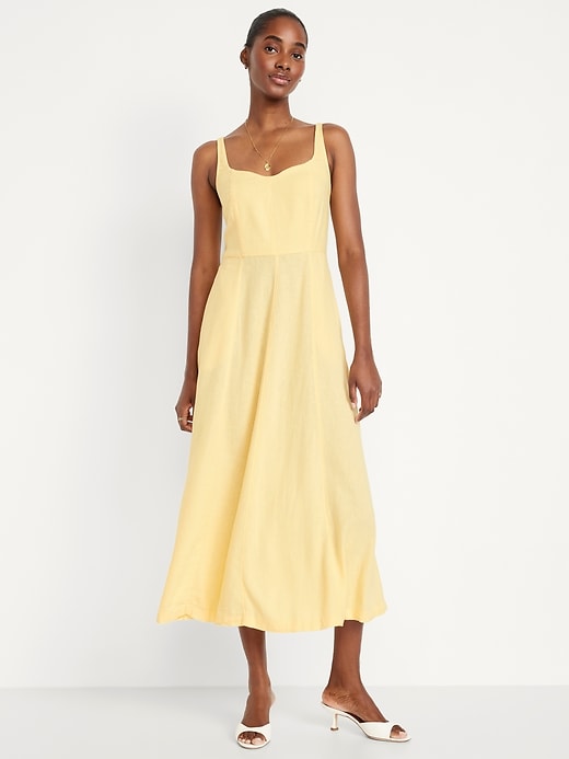 Image number 1 showing, Fit & Flare Sleeveless Linen-Blend Midi Dress