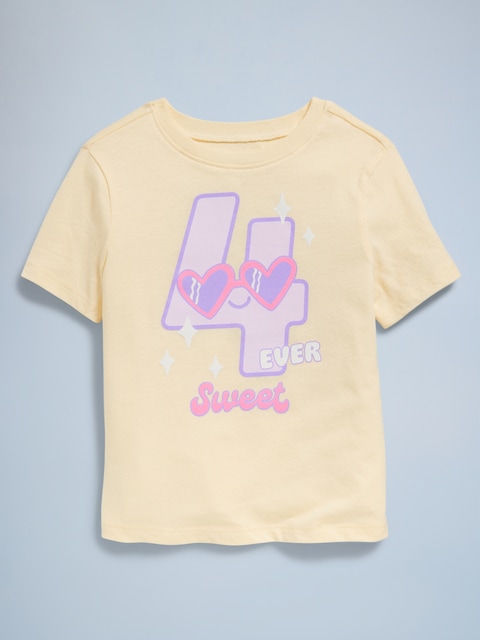 Birthday Graphic T-Shirt for Toddler Girls - Beige
