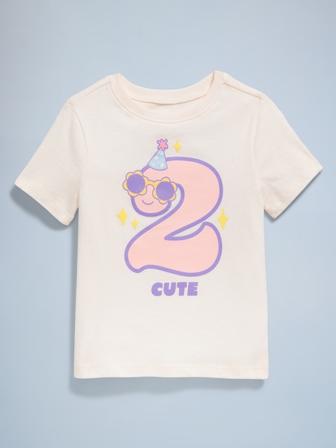 Birthday Graphic T-Shirt for Toddler Girls - White