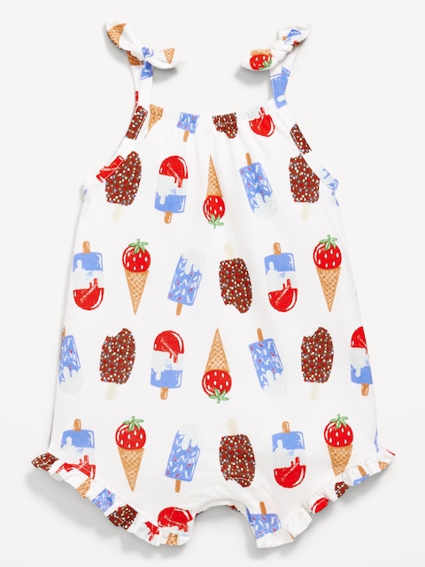 Sleeveless Tie-Knot Graphic One-Piece Romper for Baby