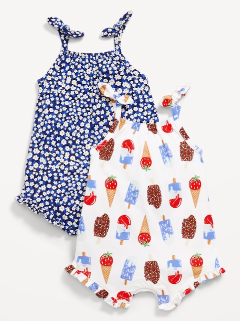 Sleeveless Tie-Knot One-Piece Romper 2-Pack for Baby