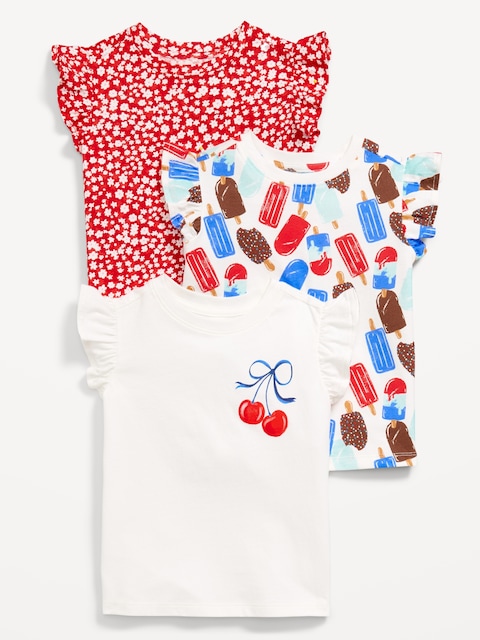 Short-Sleeve Ruffle-Trim T-Shirt 3-Pack for Toddler Girls