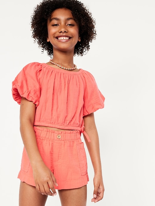 L'image numéro 3 présente Short utilitaire ample à tissage double pour fille