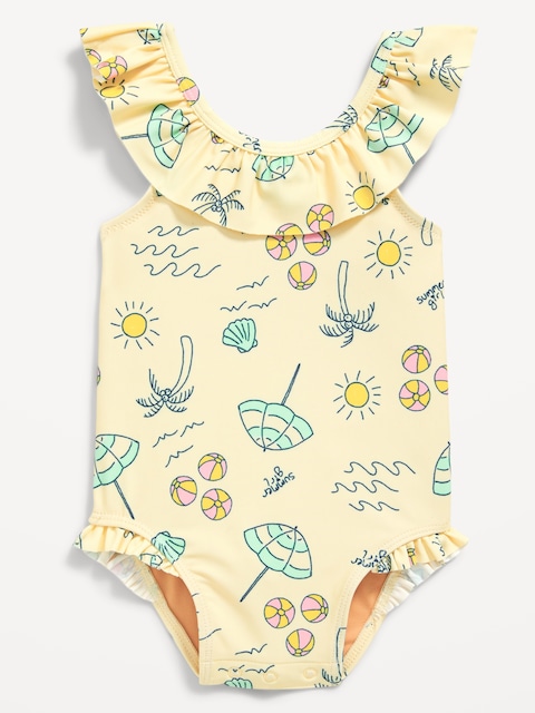Printed Ruffle-Trim One-Piece Swimsuit for Baby