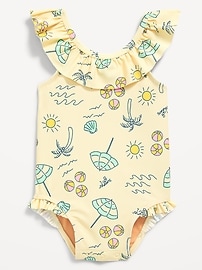 Image number 1 showing, Printed Ruffle-Trim One-Piece Swimsuit for Baby