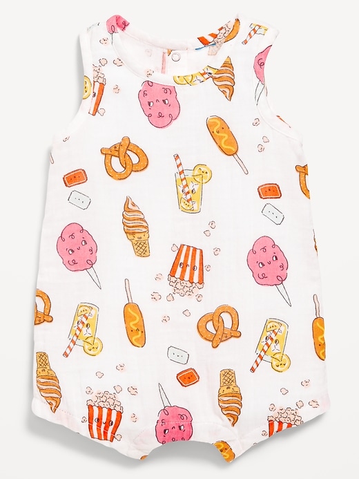 View large product image 1 of 1. Printed Sleeveless Double-Weave One-Piece Romper for Baby