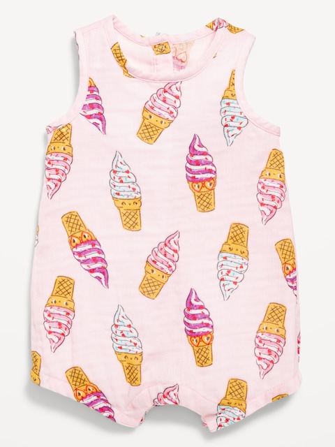 Printed Sleeveless Double-Weave One-Piece Romper for Baby